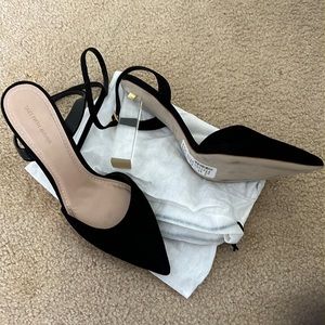 Saks fifth avenue pointed suede clear blocked heels